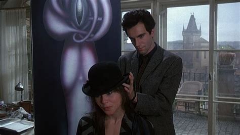 We stand upon the brink of a precipice. Daniel Day-Lewis and Lena Olin in The Unbearable Lightness ...