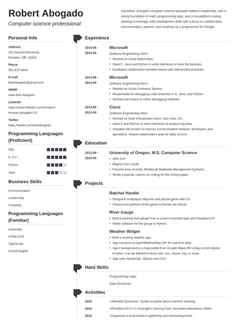 This sample includes your personal information, professional skills, objective, seminar and training's attended. Computer Science Resume Template | louiesportsmouth.com