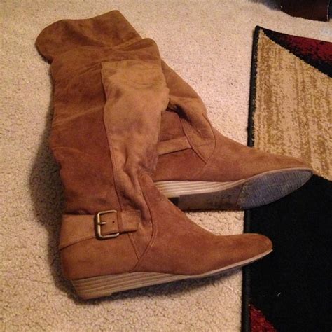 Shop wide calf riding boots, wide calf knee high boots, low heel wide calf boots and more. Shoe Dazzle Shoes | Over The Knee Faux Suede Camel Colored ...