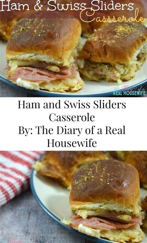 Wafer thin ham and swiss cheese on rye bread. Ham and Swiss Sliders Casserole (With images) | Side dish ...