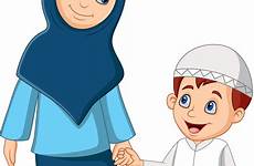 muslim mother cartoon son her vector royalty