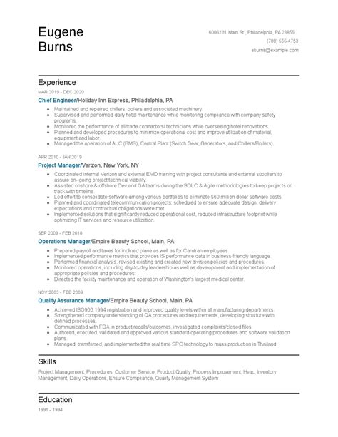 Level up your resume with these professional resume examples. Chief Engineer Resume Examples and Tips - Zippia