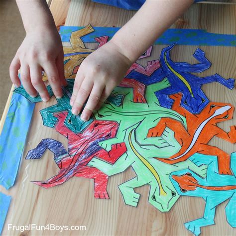 Pattern block mats without lines google search math patterns. Print and Color Tessellation Puzzles for Kids - Frugal Fun ...