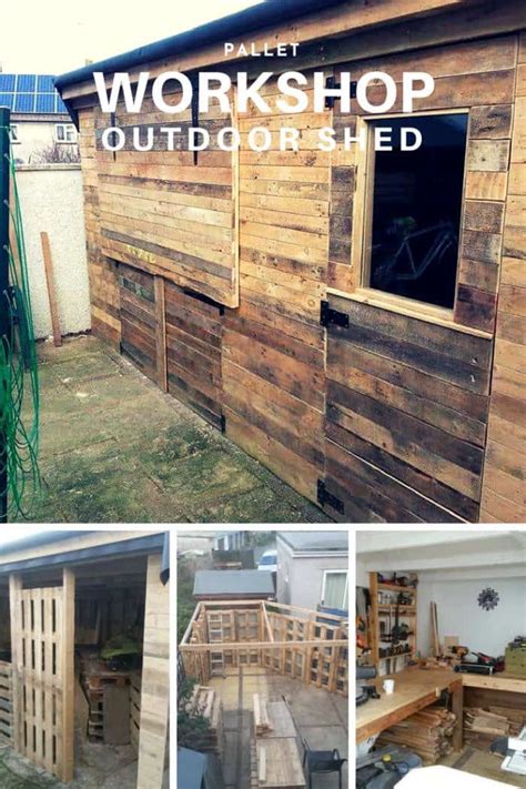 My 1200 square foot workshop is heated with a wood burning stove. Pallet Workshop Backyard Shed | Workshop shed, Wood ...