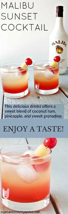 Using pineapple juice, malibu rum, and grenadine.this sweet tropical drink is the perfect summer cocktail! Delicious and refreshing Malibu sunset cocktail. This easy to make, lovely drink offers a ...