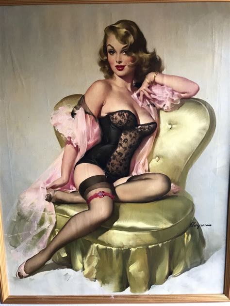 Image of dress, hairstyle, gray. Gil Elvgren LOLA ORIGINAL Vintage PAINTING Pin-Up ...