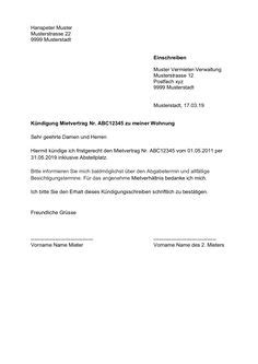 .vorlage kündigung wohnung (mietvertrag schweiz) gratis download. Vorlage Kündigung Wohnung (Mietvertrag Schweiz) gratis ...