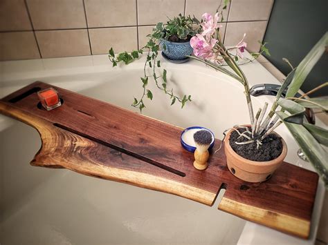 Royal bathtub caddy designed to comfortably accommodate a couple in the tub. Live Edge Walnut Bath Caddy — REDHEAD HANDCRAFTED WOODS ...