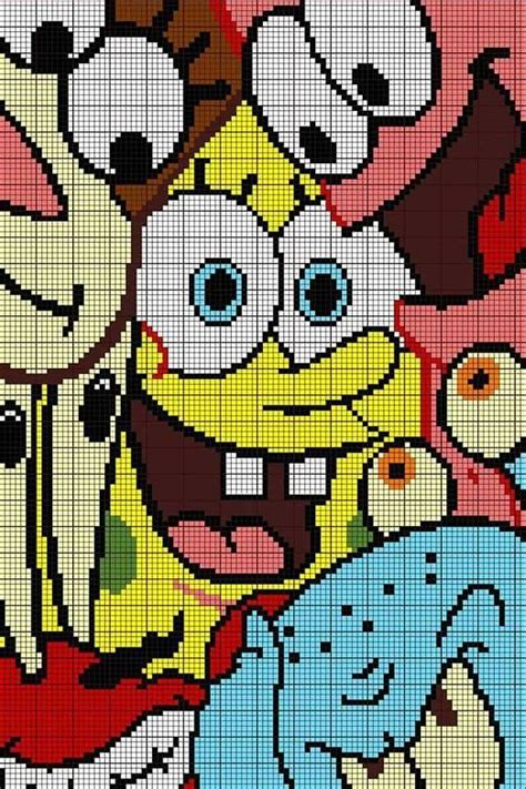 Become a patron of waneella today: Sponge Bob c2c | Pixel art pattern, Pixel art grid ...