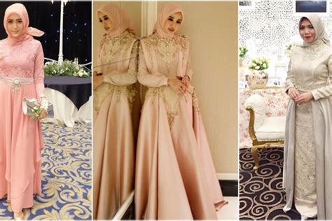 Perempuan model gamis motif polos kombinasi warna. 10 Model Gaun Pesta Muslimah Modern Terbaru
