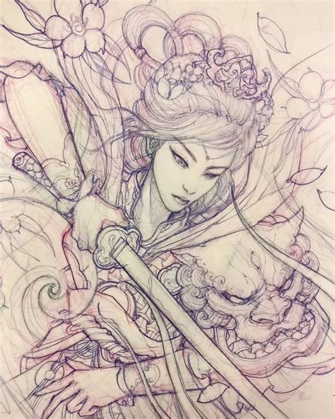 Geishas are symbols of sophistication, the arts, and japanese traditions and customs. Upcoming geisha warrior. #sketch #illustration #drawing # ...