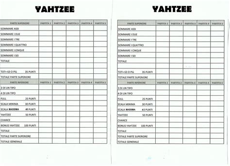 O jogador tem 15 jogadas para marcar o máximo de pontos possível fazendo múltiplas combinações com os dados. tabella segnapunti yathzee in italiano | Italia, Istruzioni, Assia