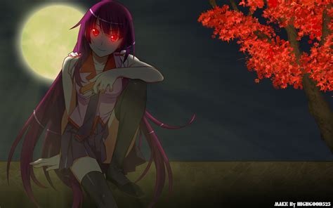 bakemonogatari monogatari (series) moon red eyes ... Bakemonogatari, senjougahara hitagi, anime girls, monogatari series.