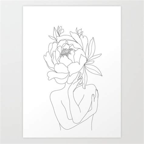Amongst our floral posters you will also find photographs in black and white, showing the raw beauty of plants and flowers in their natural habitat with beautiful detailed close ups. Minimal Line Art Woman Flower Head Art Print by Nadja ...