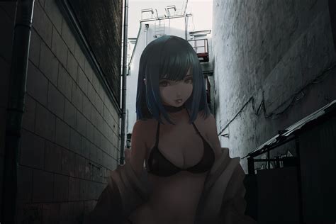 What's one of the first things you notice in anime characters? Wallpaper : anime girls, irl, 2D, Vafa Fan, blue hair, short hair, undressing, black bras ...