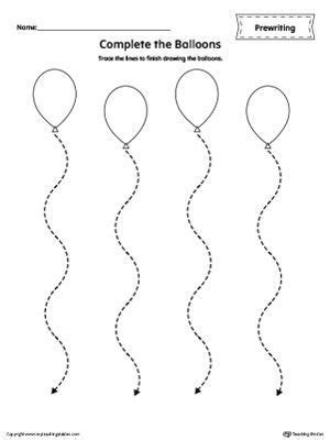 balloon trace worksheet prewriting worksheets tracing worksheets