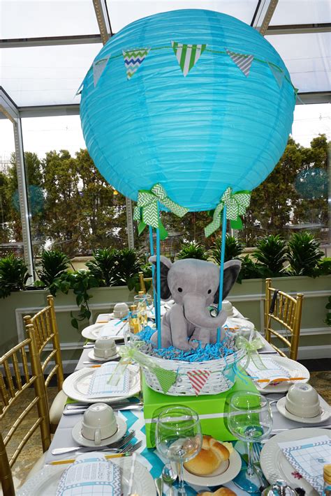 Rubber duckies are always cheerful, fun, and perfect for a gender neutral baby shower theme. Hot Air Balloon centerpiece for a Baby Boy | Hot air ...