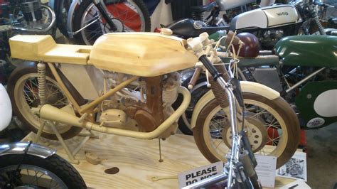 Jeanette works for classic car club. Something for the museum: Wooden Matchless G50