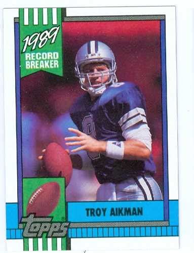 Dallas cowboys nfl helmet shadowbox w/ troy aikman card. Troy Aikman football card 1990 Topps Record Breaker #3 Rookie Card Dallas Cowboys