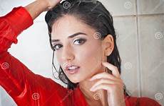 wet shirt shower brunette erotic transparent woman perfect body pose posing under hair cute red girl voluptuous portrait stock dreamstime