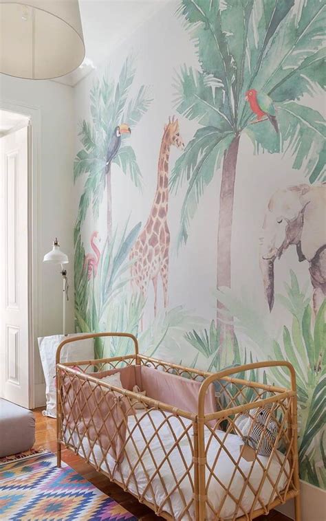 Apart from wall paper there is hanging decor. Watercolour Jungle Nursery Wall Mural in 2020 | Nursery ...