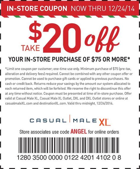 Tax and gratuity not included. Casual Male XL Deal! | Store coupons, Coupon apps, App