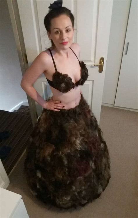 By keeping the hair all the same length beside the back part. Woman Makes 'Most Disgusting Dress Ever' From Pubic Hair