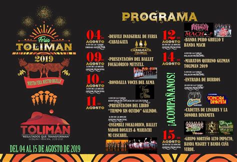 15 february 2020 was toliman last live concert at cooperativa portalupi before all this madness bursted. Feria de Tolimán Jalisco 2019 - Cartelera Oficial - 04 ...