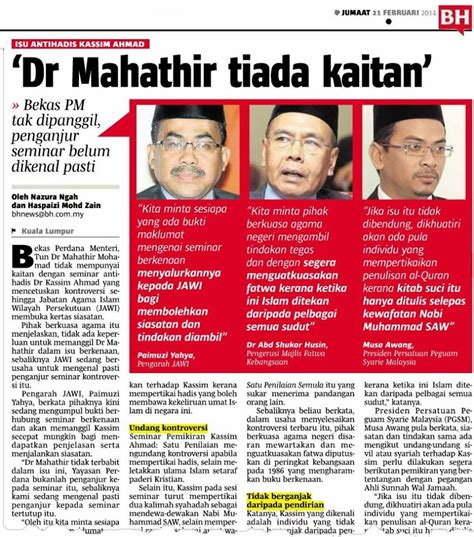 They are just using dalil aqli and • in 1985, did a forum at aliran office in penang entitled teori hadis but the forum was criticized and canceled. Isu Anti Hadis Kassim Ahmad - Tun Dr. Mahathir TIADA ...