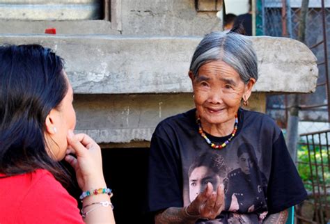 • whang od received her first tattoos from her father, who then went on to teach her the art craft. A PhilHealth Story with Whang-od, the Oldest mambabatok of ...