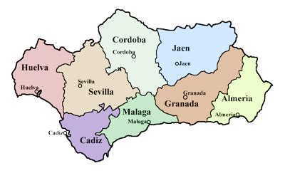 Spanien ist das größte land südeuropas und grenzt an portugal und frankreich, nur einen steinwurf von nordafrika entfernt. Andalusien Reiseführer - Karte der Provinzen Andalusiens