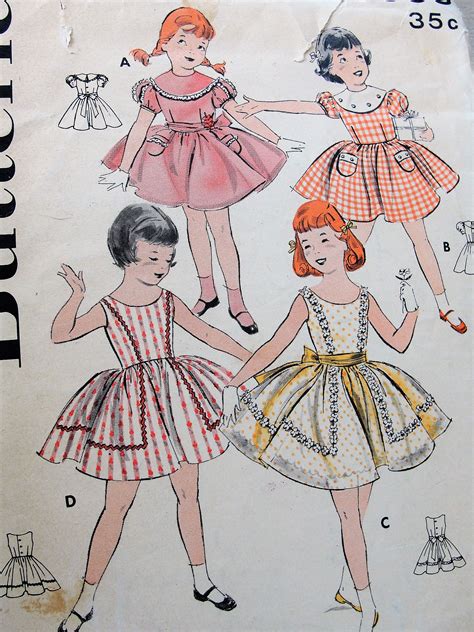 1950s ADORABLE Girls Dress Pattern BUTTERICK 8388 Four Sweet Versions Size 6 Childrens Vintage ...