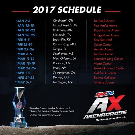 The premiere broadcast from the opening round at cincinnati's u.s. 2017 AMSOIL Arenacross Schedule Released - GD2 - Motocross ...