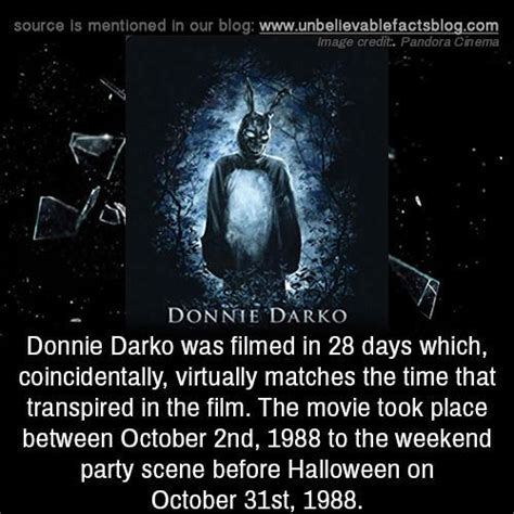 I've been looking for it for a while, so can you plz help me? Donnie Darko was filmed in 28 days which, coincidentally ...