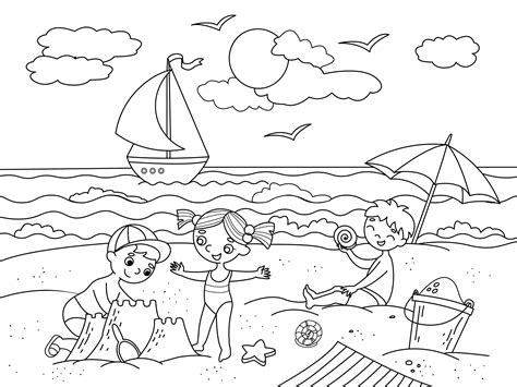Poza obrazkami dostępne są też jako szablon do druku, wakacje kolorowanka dla dzieci. Kolorowanka "Dzieci na plaży i łódka" do druku | Planeta ...
