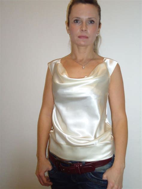 The fabric is premium satin. White satin cowl-neck blouse | Fashion, Blouse, Camisole top