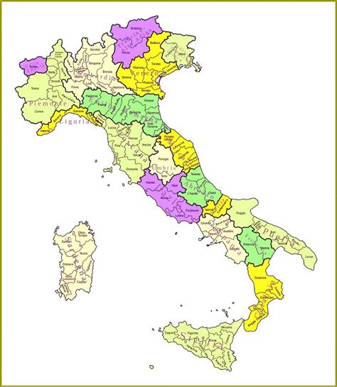 De kaarten geven een goed beeld van het land. Kaart Italie Provincies - Kaart Wallpaper