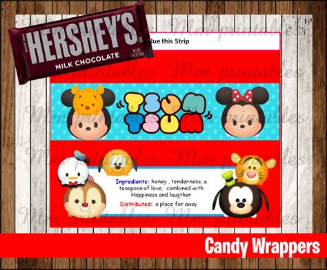 Once you have your shapes cut out of the colored paper, attach to the candy bar wrap. 80% OFF SALE Tsum Tsum Candy Bar Wrappers instant download ...