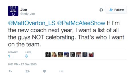 I'd like to thank you again for your time and patience in reviewing my application, as i can imagine many thank you for taking the time to speak with me today about the job position position. Colts Punter Pat McAfee Roasts Own Fans After Win - Daily ...