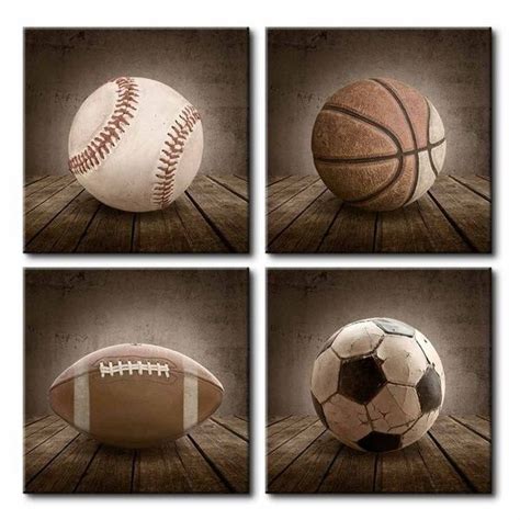 Shop wayfair for all the best sports themed wall murals. 4Panels Art Canvas Print Baseball Basketball Football and ...