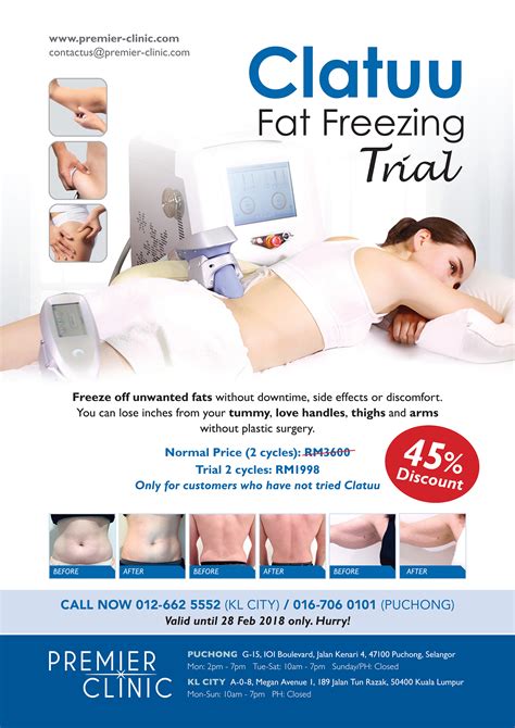 Compare all the medical aesthetics clinics and contact the medical aesthetics specialist in kuala lumpur who's right for you. Clatuu Fat Freezing Trial is RM1998 for 2 sessions - 45% ...