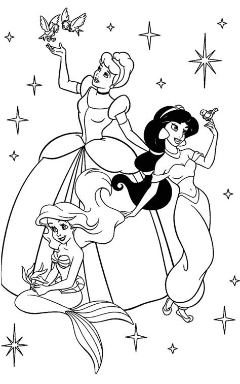Cinderella prince charming online coloring pages. Ariel, Jasmine And Cinderella As Disney Princesses ...