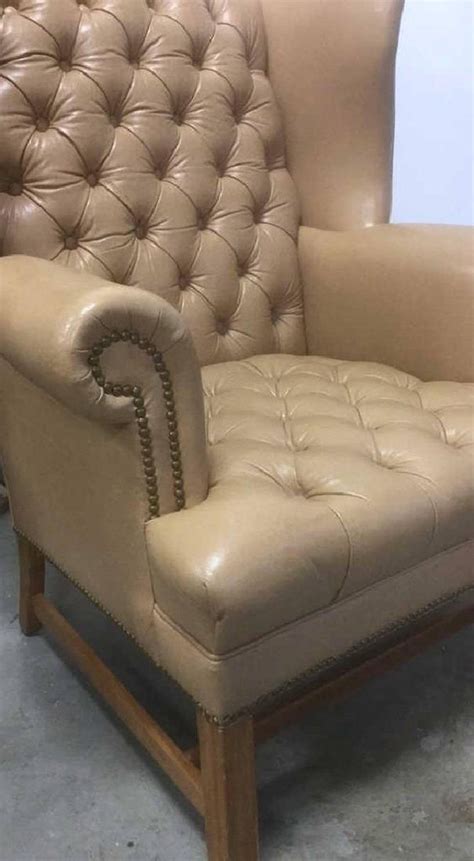 Leather recliner chair *see offer details. Camel Tone Leather Chesterfield Tufted Wing Chair For Sale at 1stDibs
