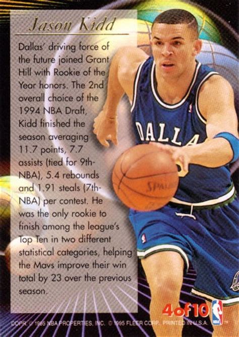Get great deals on ebay! JASON KIDD 1995-96 Fleer Ultra All-Rookie Team Insert Card ...