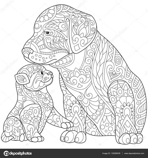 Ben jij gek op honden en hou je ook van kleuren? Zentangle gestileerde kat en hond — Stockvector © Sybirko #135268038