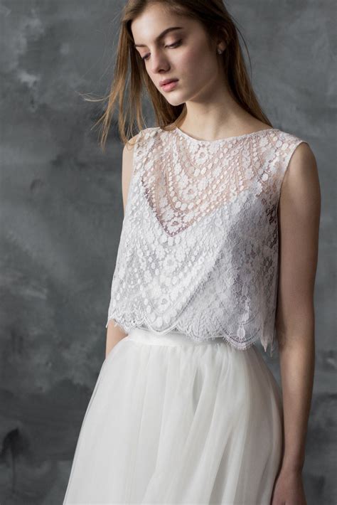 Can you wear a crop top with a skirt? Sleeveless lace wedding top separate, ivory lace t ...