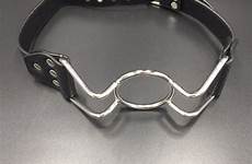 gag ring mouth open bdsm stainless steel leather harness restraint strap toys detail