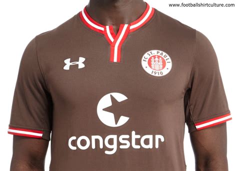 Pauli's traditional brown kit with thin red vertical lines and hummel's arrows fading from red to white on the shoulders. St Pauli 16/17 Under Armour Home Kit | 16/17 Kits ...