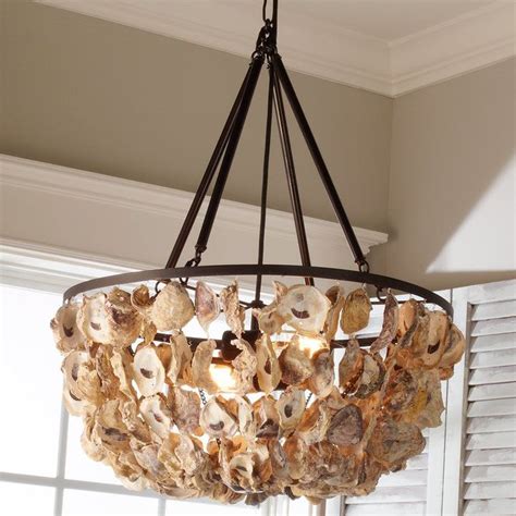 This chandelier is constructed of different shapes and sizes of. Oyster Shell Basket Chandelier | Shell chandelier, Rustic ...