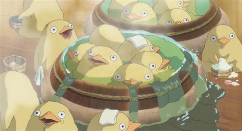 Intrigued, the family investigates the park, though unbeknown to them, it is secretly inhabited by spirits who sleep by day and appear at night. Duck bath from Spirited Away 3555 x 1920 | Studio ghibli ...